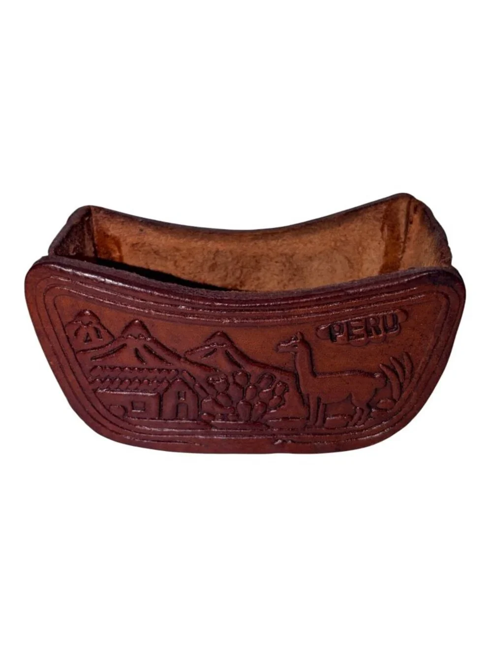 Vintage Peruvian Tooled Leather Coaster Set w/ Holder – Set of 6 Brown Stamped